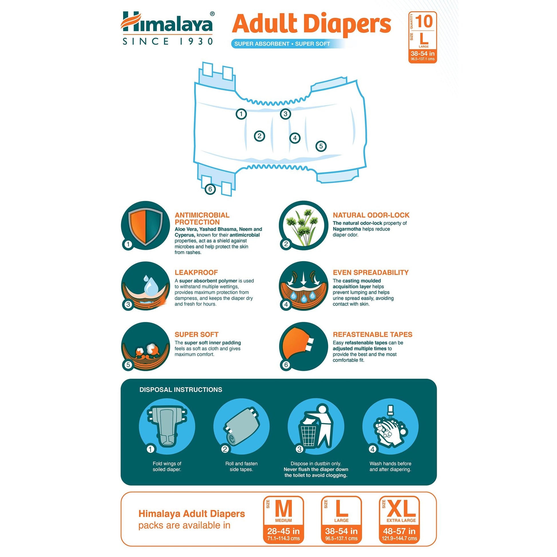 Himalaya Adult Diapers XL - 10s - 48-57in