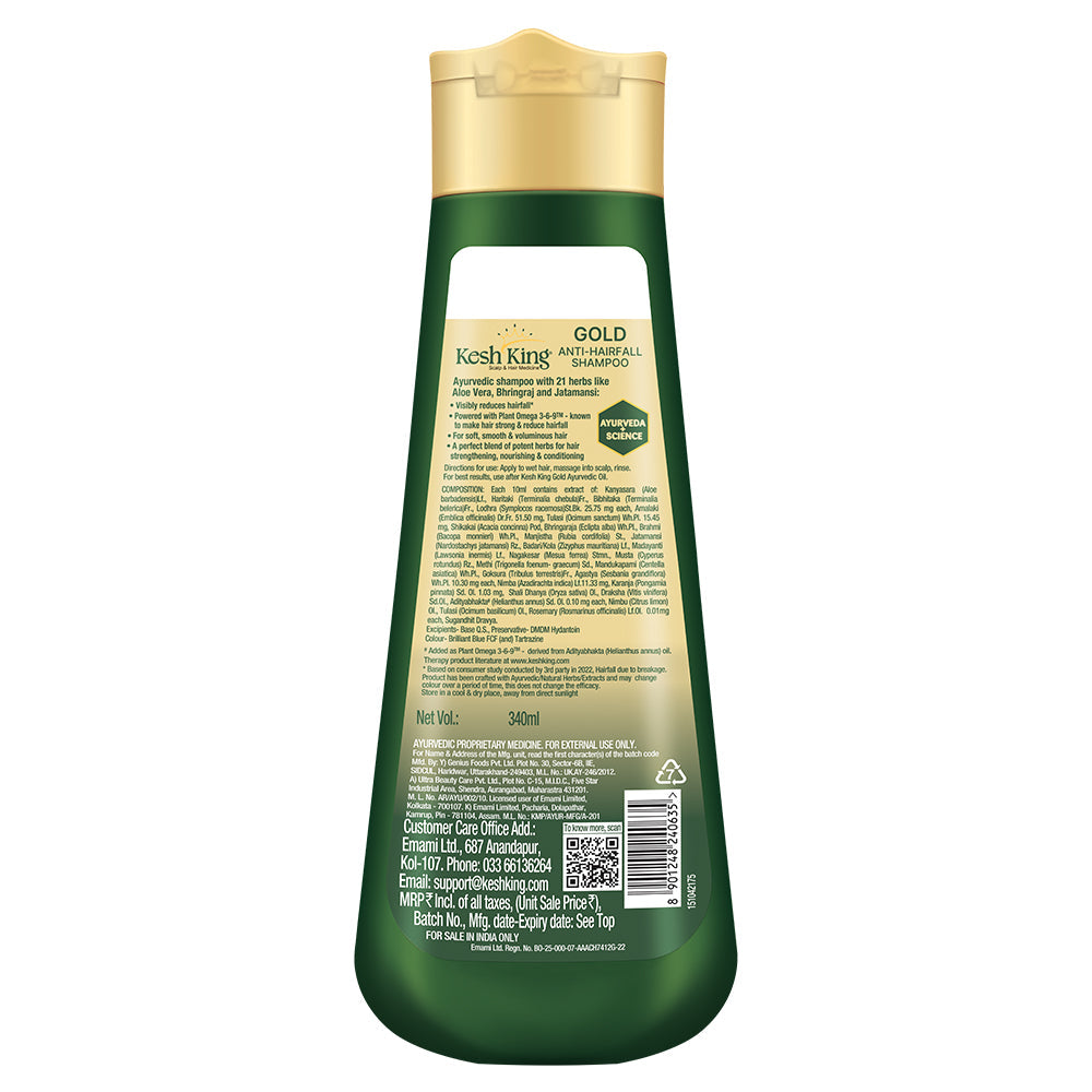 Kesh King Gold Anti Hairfall Shampoo with Plant Omega 3-6-9, For Soft, Smooth & Voluminous Hair  (340 ml)