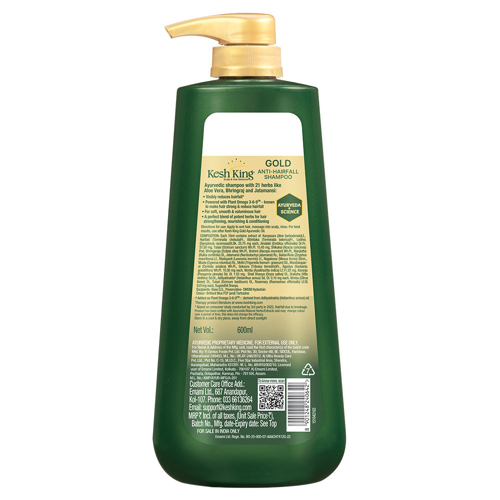 Kesh King Gold Anti Hairfall Shampoo with Plant Omega 3-6-9, For Soft, Smooth & Voluminous Hair  (1000 ml)