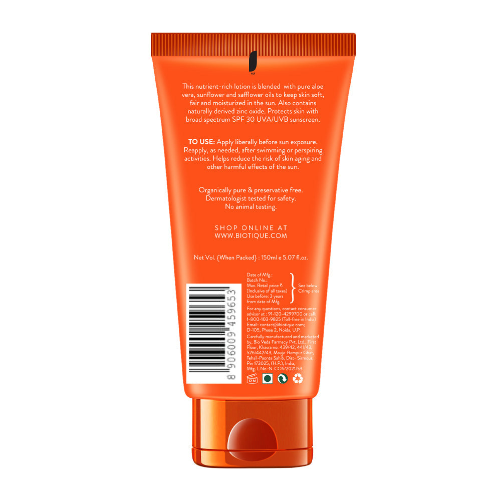 【Biotique】 Sun Shield Aloe Vera 30+ SPF Sunscreen Lotion｜サンシールド アロエベラ 日焼け止めローション SPF30+｜150ml