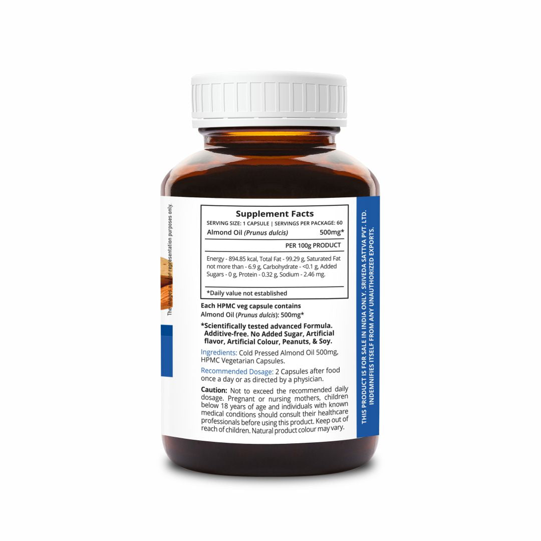 SupaSupp Almond Oil Memo Charge | Improves Memory, Enhances Longevity, Supports Nervous System | Vitamin E | Health Supplement | 60 Veg Cap, 500 mg 500mg