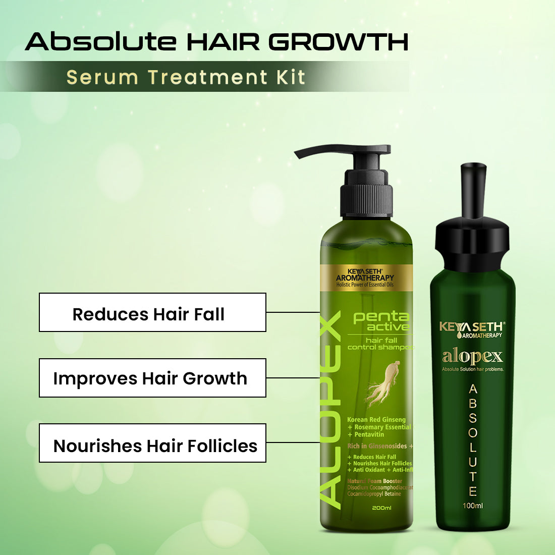 Absolute Hair Growth Serum Treatment Kit–Shampoo & Solution with Biotin, Rosemary & Ginseng 300ml