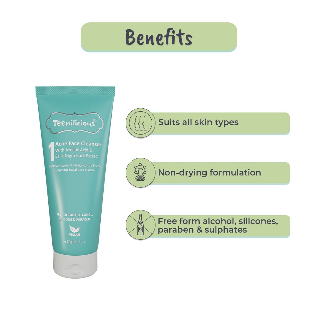 Teenilicious Acne Face Cleanser With Azelaic Acid - For Dry & Sensitive Skin