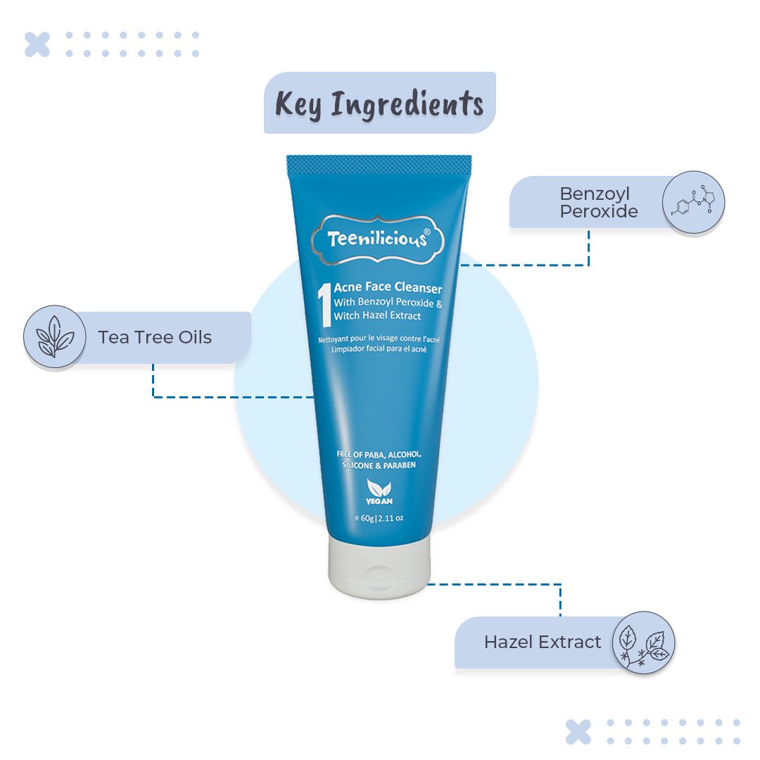 Teenilicious Acne Face Cleanser With Benzoyl Peroxide - For Inflamed Acne