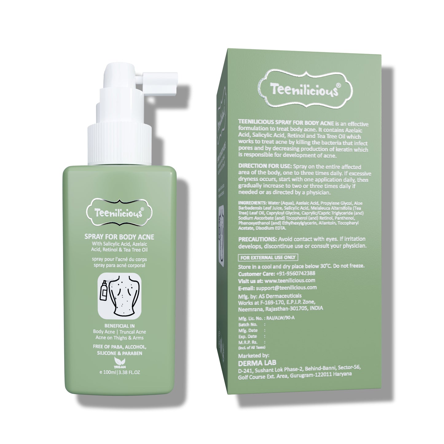 Teenilicious Body Acne Care Kit - Salicylic Acid + Azelaic Acid + Tea Tree Oil + Retinol For All Body Acne