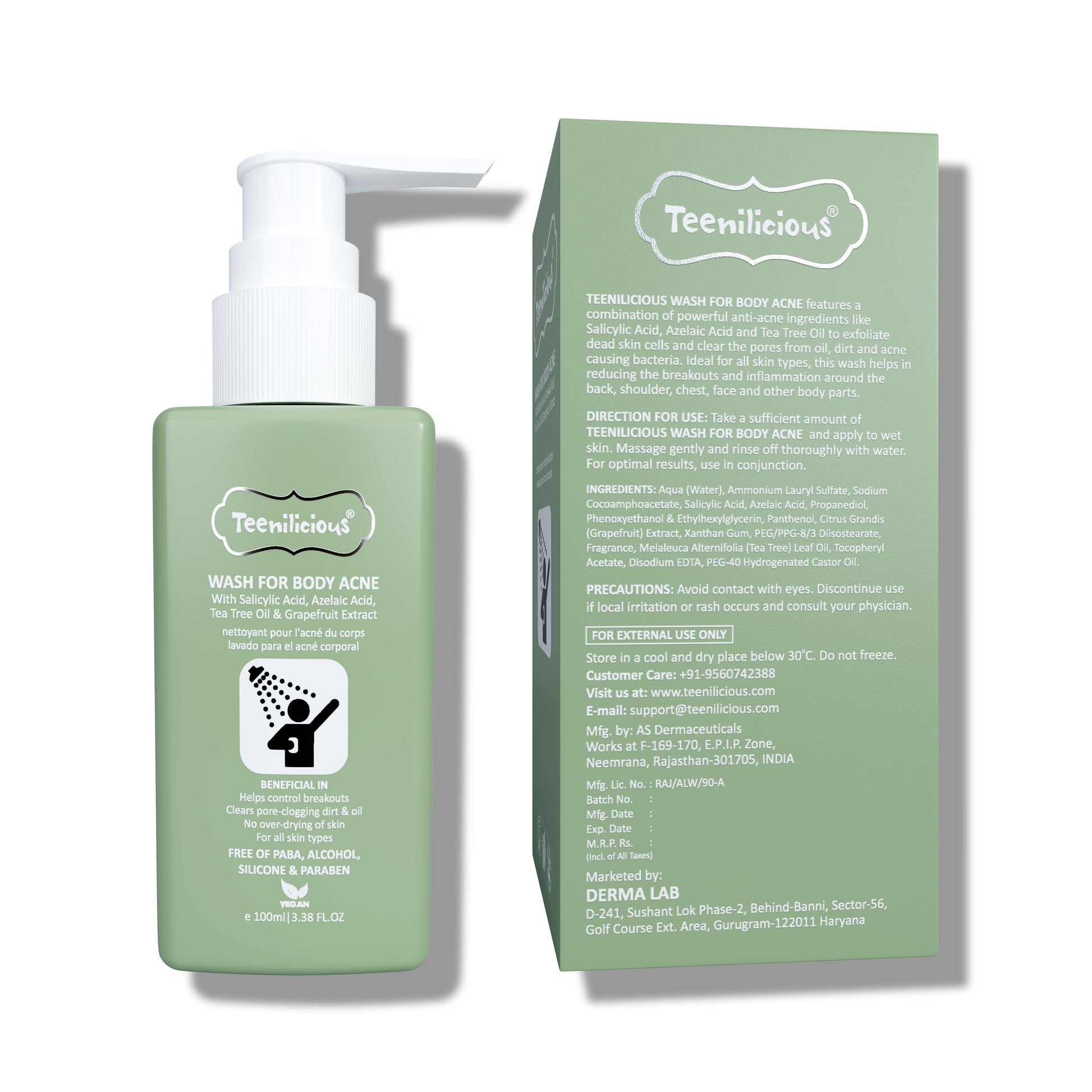 Teenilicious Wash For Body Acne - Body Acne Wash With Salicylic Acid, Azelaic Acid And Tea Tree Oil