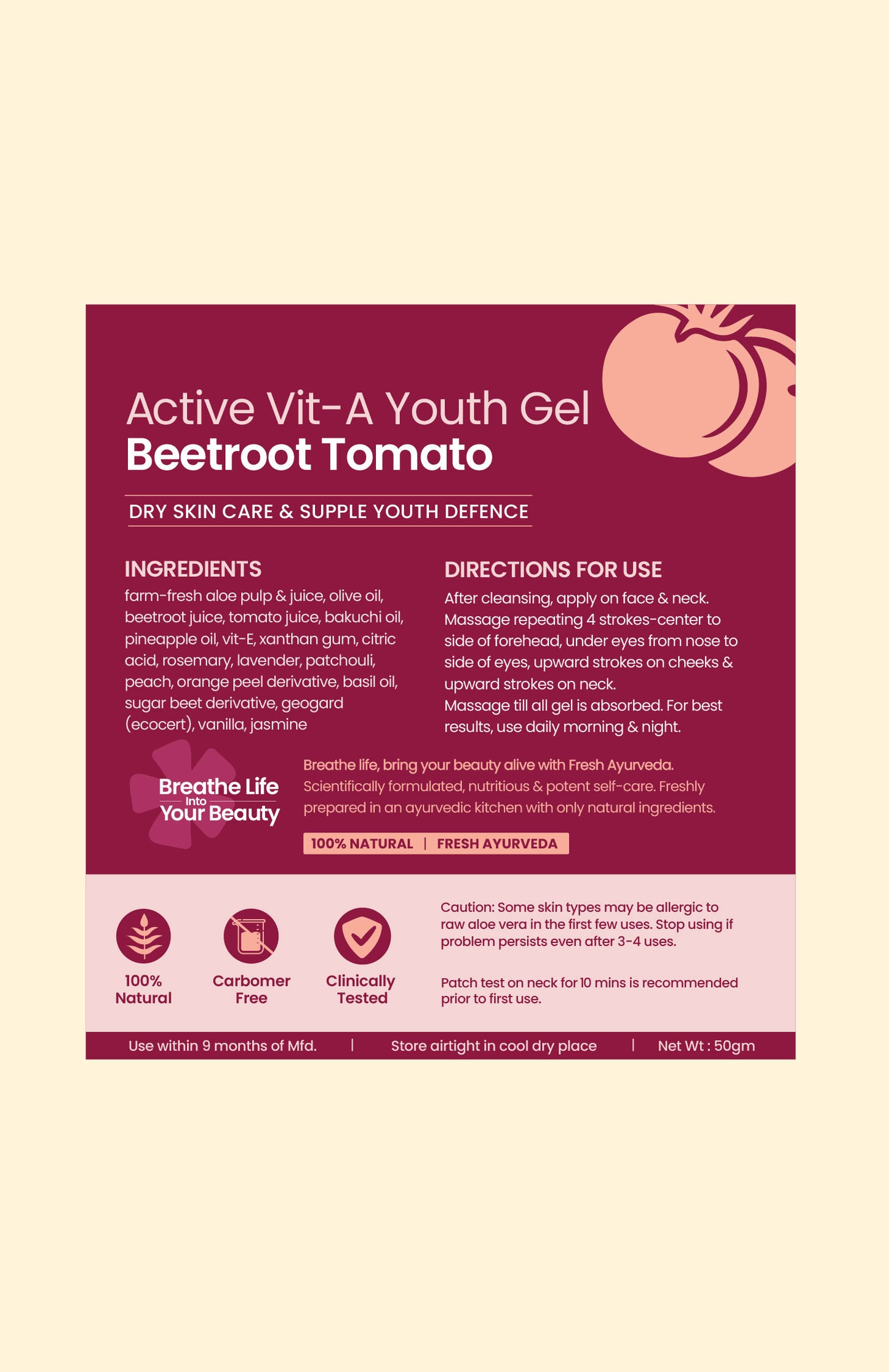 Active Beetroot Tomato Vit-A Gel Moisturiser 50g × 1