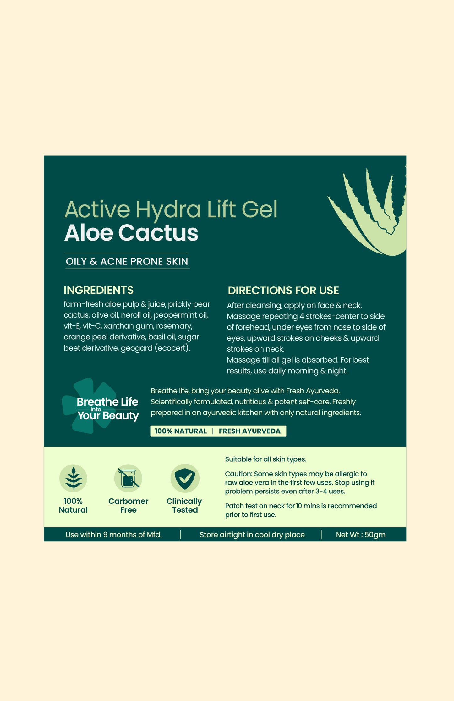 Active Aloe Cactus Hydra Lift Gel Moisturiser 50g × 1