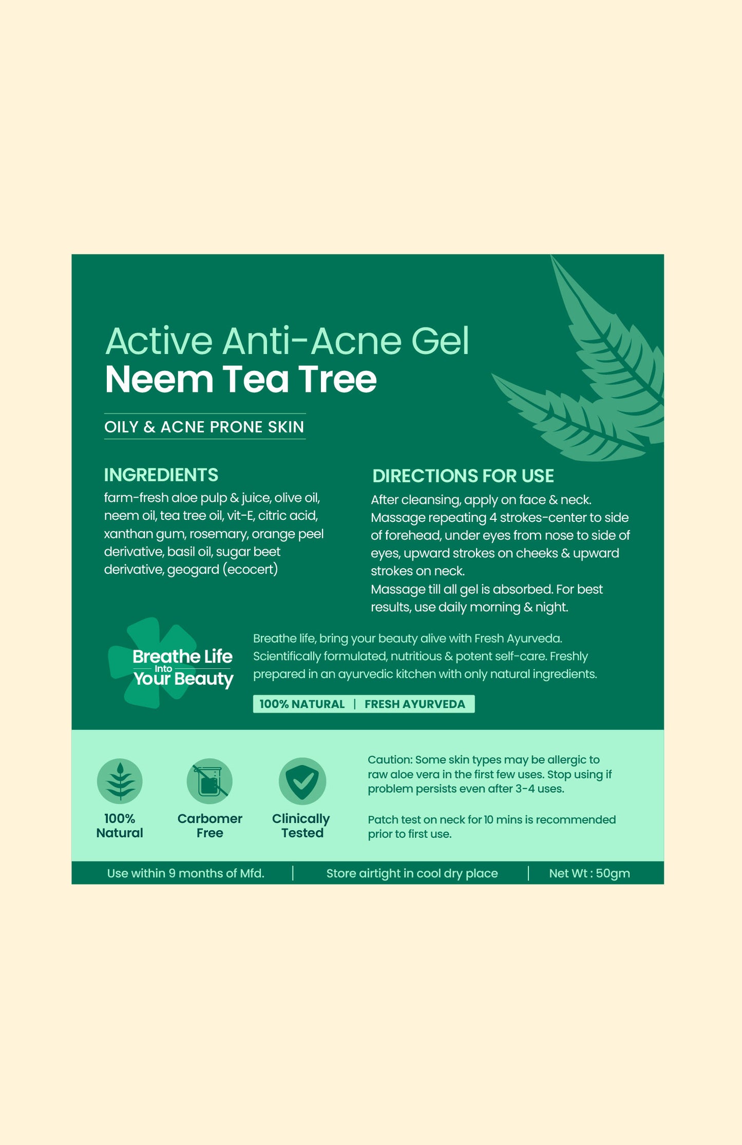 Active Anti-Acne Neem TeaTree Gel Moisturiser 50g-v1