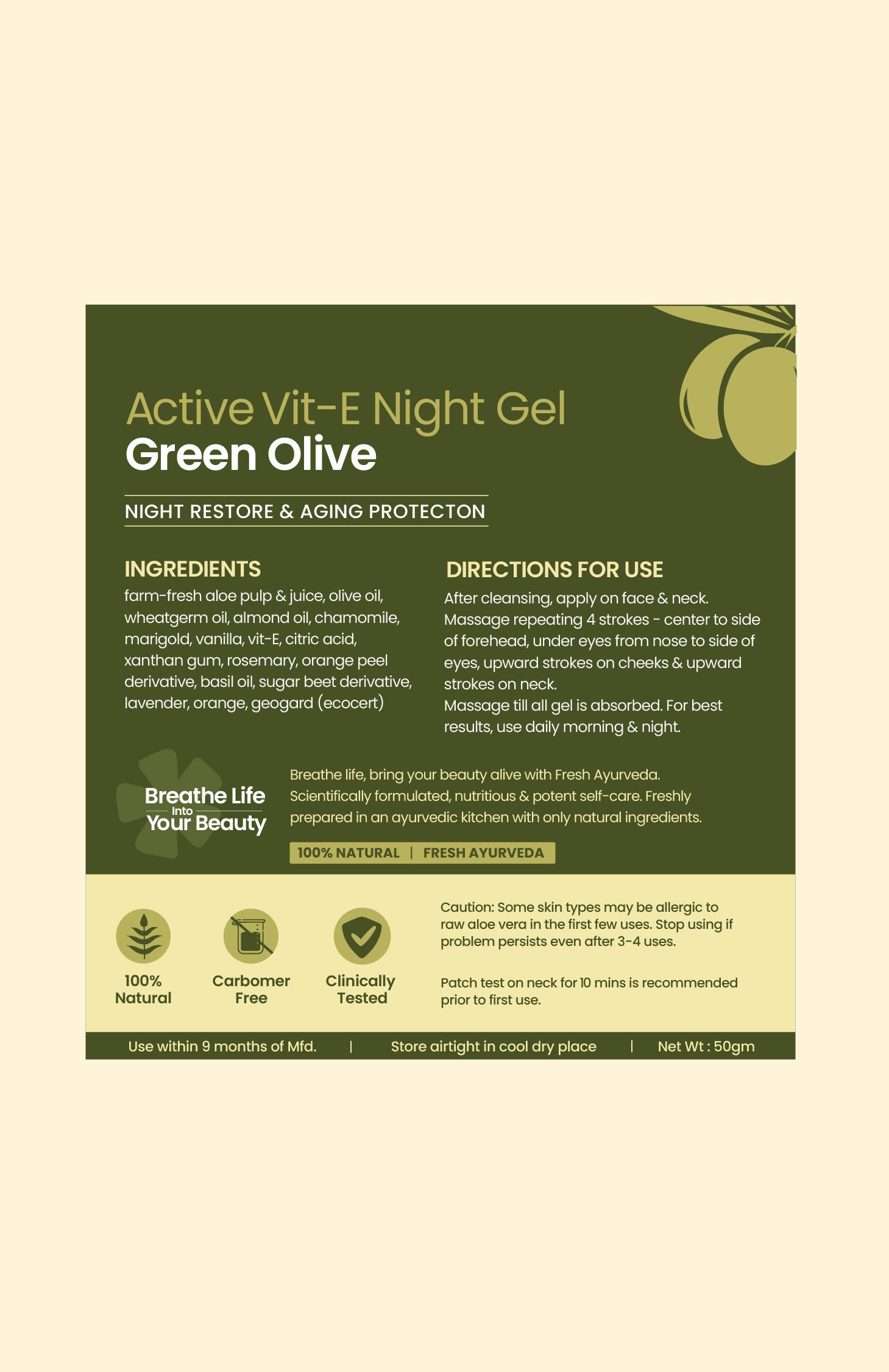 Active Olive Vit-E Night Gel Moisturiser 50g-x1
