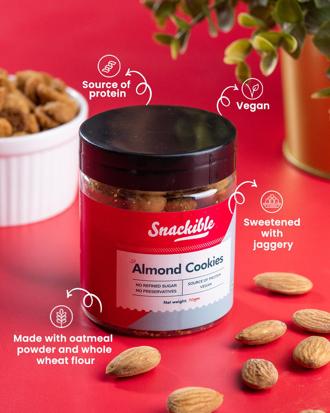 【Snackible】 Almond Cookies｜アーモンドクッキー（精製糖不使用）｜70g