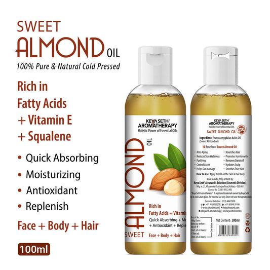 Sweet Almond Oil for Face, Body & Hair – Moisturizing, Anti-Aging, Hair Growth & Scalp Nourishment with Vitamin E & Fatty Acids 100ml