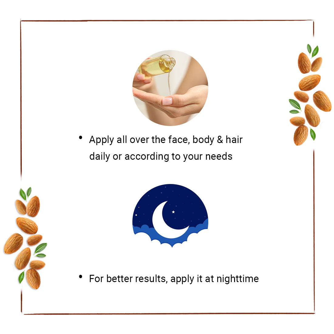Sweet Almond Oil for Face, Body & Hair – Moisturizing, Anti-Aging, Hair Growth & Scalp Nourishment with Vitamin E & Fatty Acids 100ml