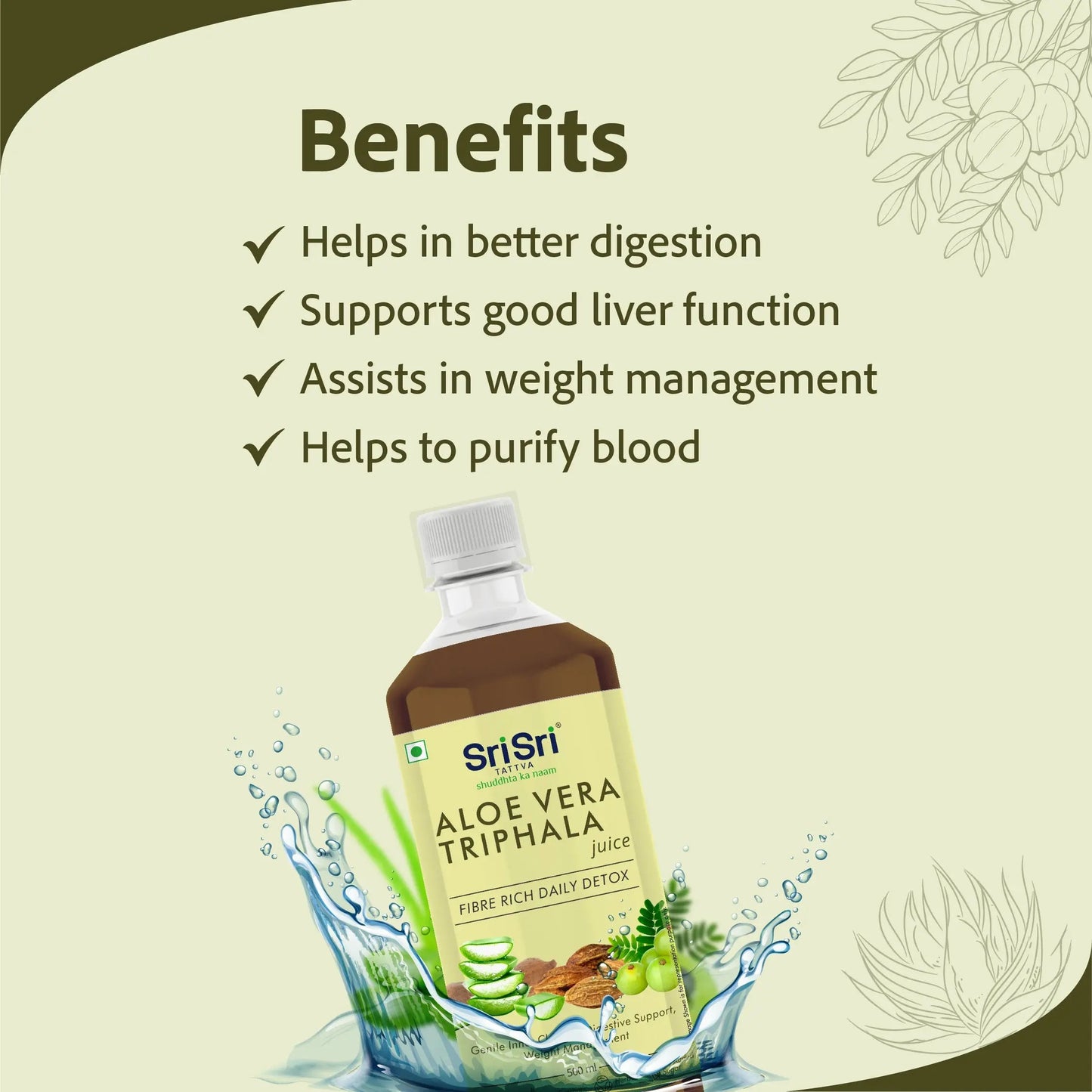 Aloe Vera Triphala Juice - Fibre Rich Daily Detox | Gentle Inner Cleanse, Digestive Support, Weight Management | No Added Sugar | 500 ml 500ml