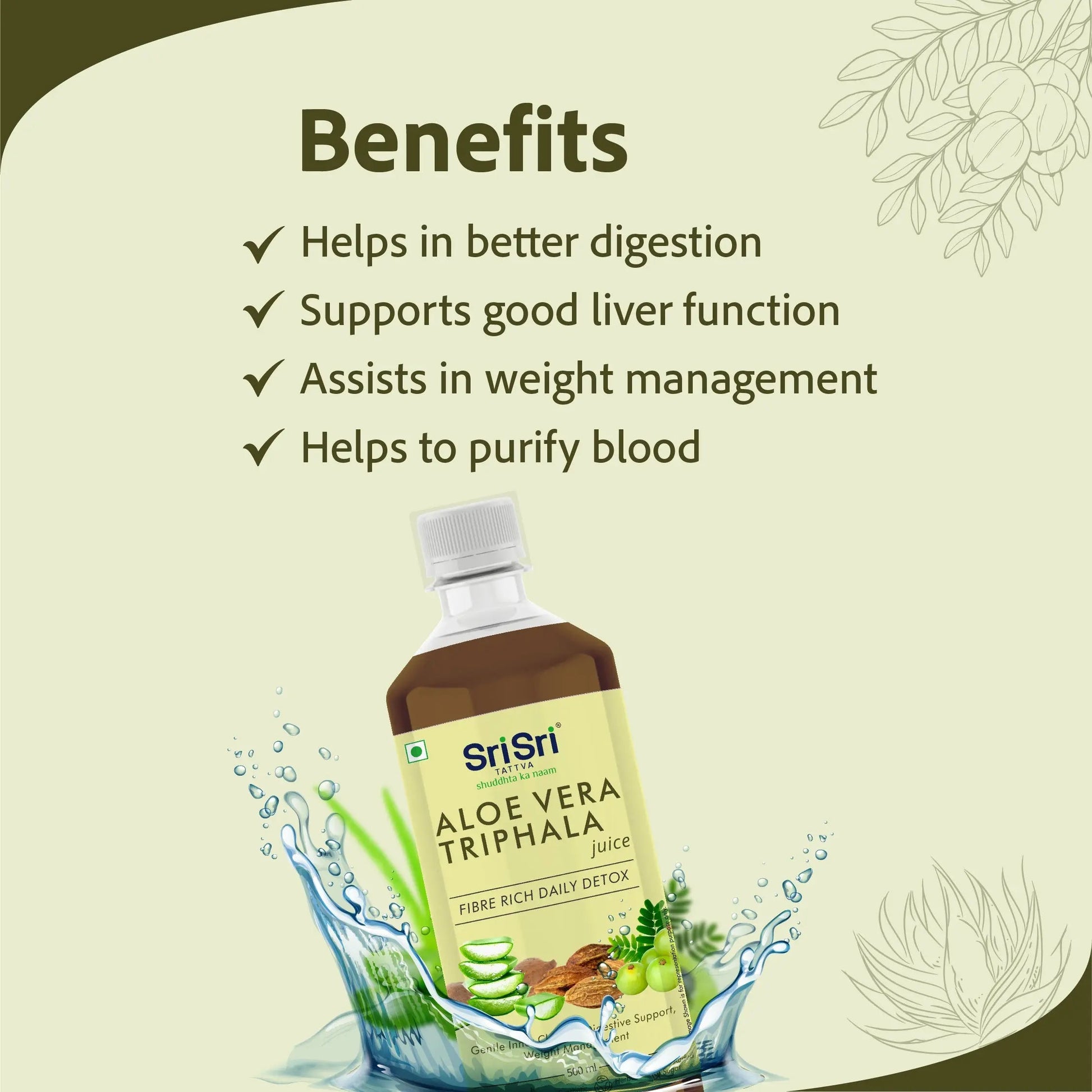 Aloe Vera Triphala Juice - Fibre Rich Daily Detox | Gentle Inner Cleanse, Digestive Support, Weight Management | No Added Sugar | 500 ml 500ml