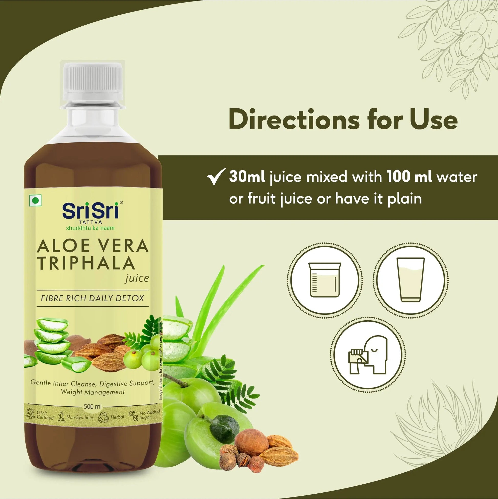 Aloe Vera Triphala Juice - Fibre Rich Daily Detox | Gentle Inner Cleanse, Digestive Support, Weight Management | No Added Sugar | 500 ml 500ml