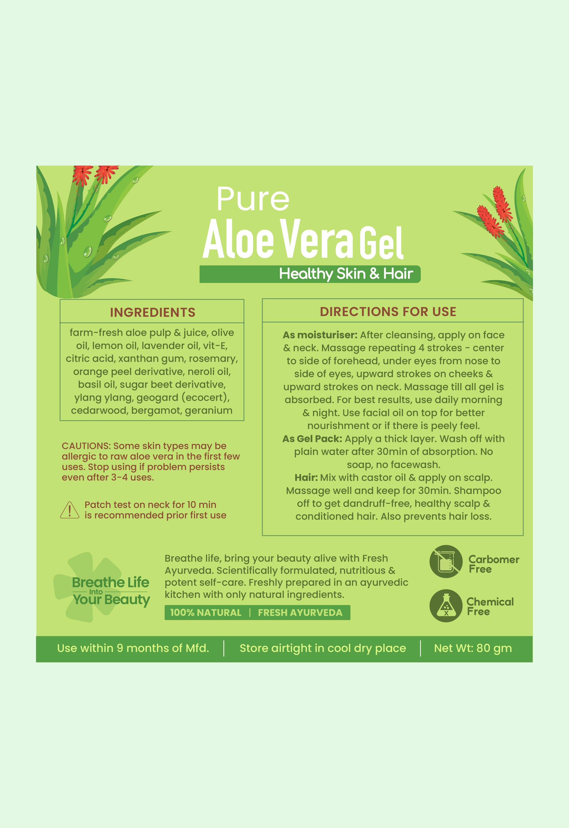 Pure Aloe Vera Gel 80g x 1パック