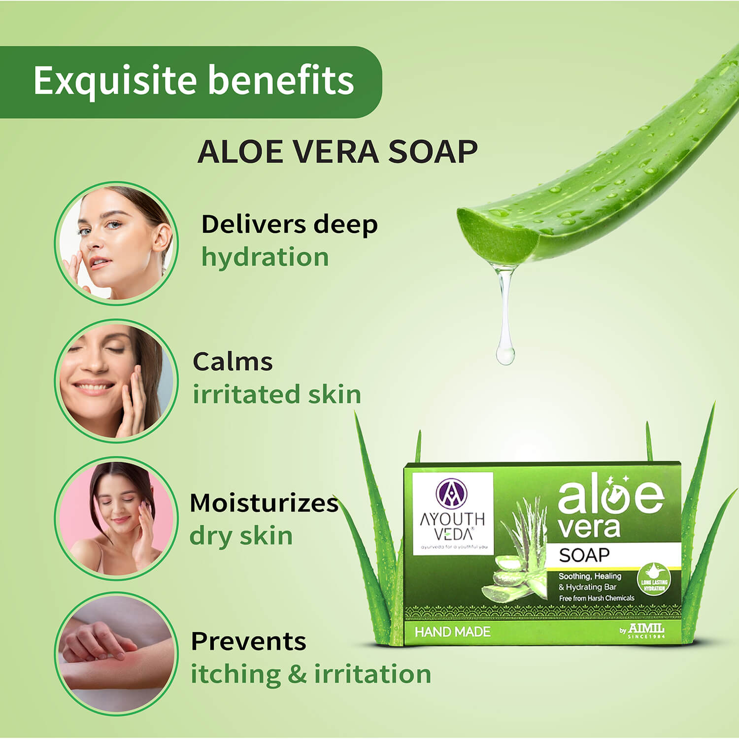 Aloevera Range | Aloe vera gel 150g +Aloe vera soap 100g | Talc 300g 150g