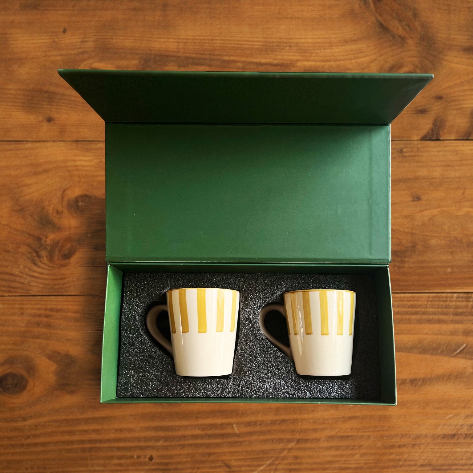 Amber Stripe Hand-Painted Ceramic Mug – 300 ml (Set of 2) 300ml
