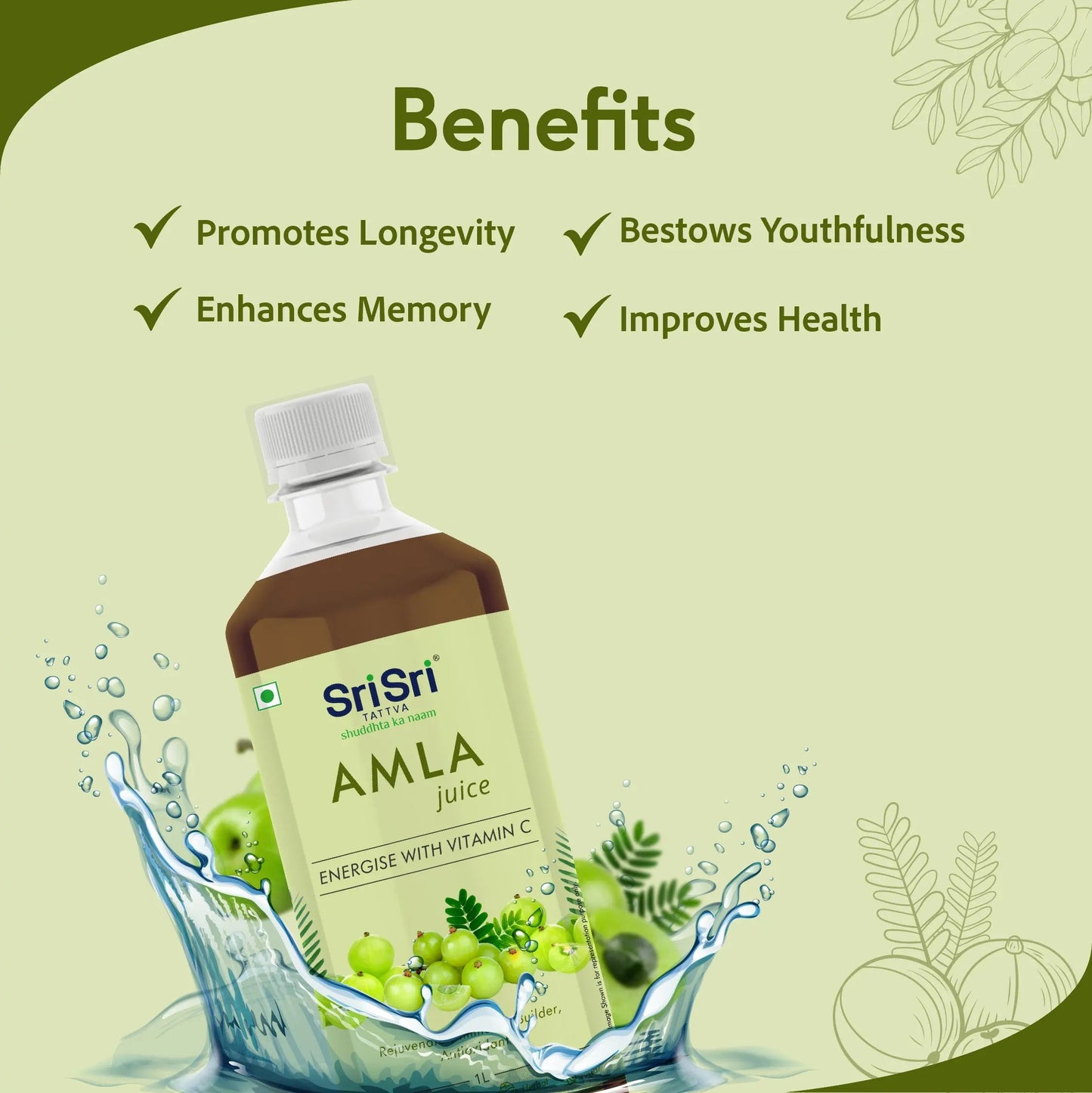 Amla Juice - Energise With Vitamin C | Rejuvenator, Immunity Builder, Antioxidant | No Added Sugar | 1 L 1L