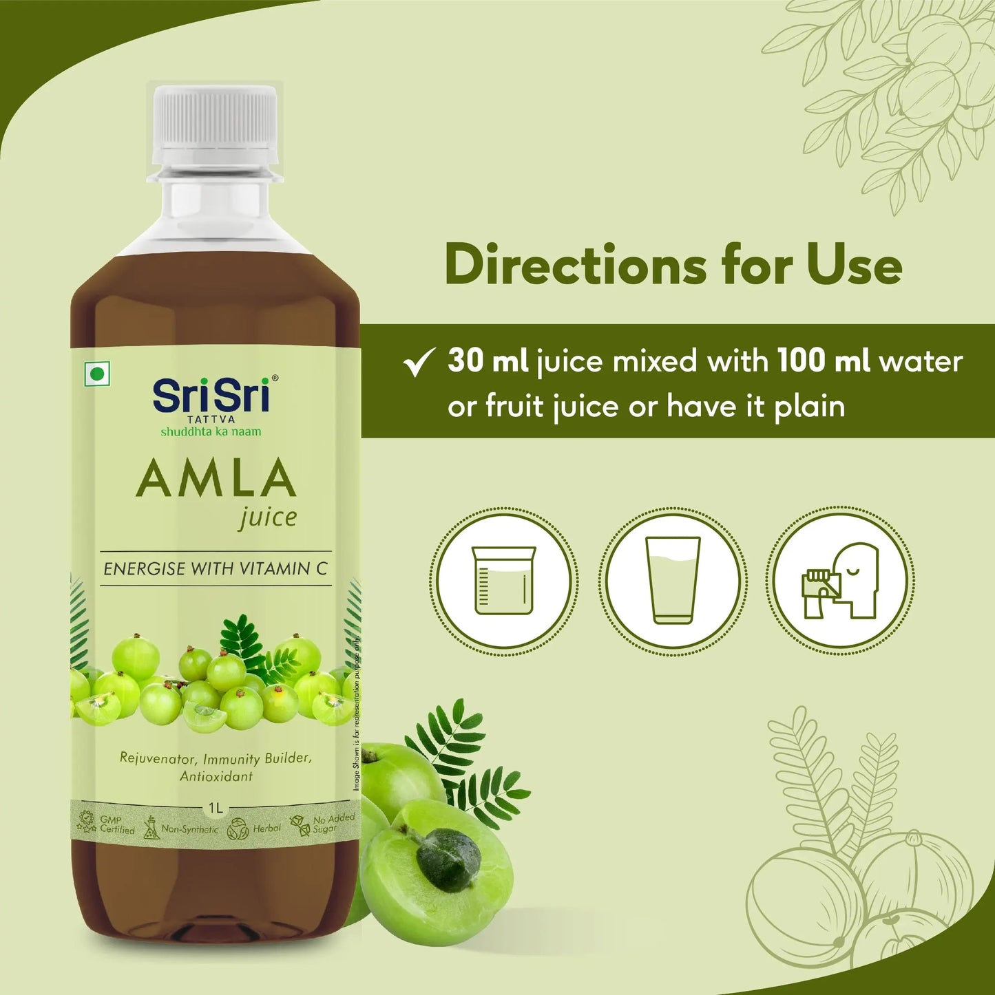 Amla Juice - Energise With Vitamin C | Rejuvenator, Immunity Builder, Antioxidant | No Added Sugar | 1 L 1L