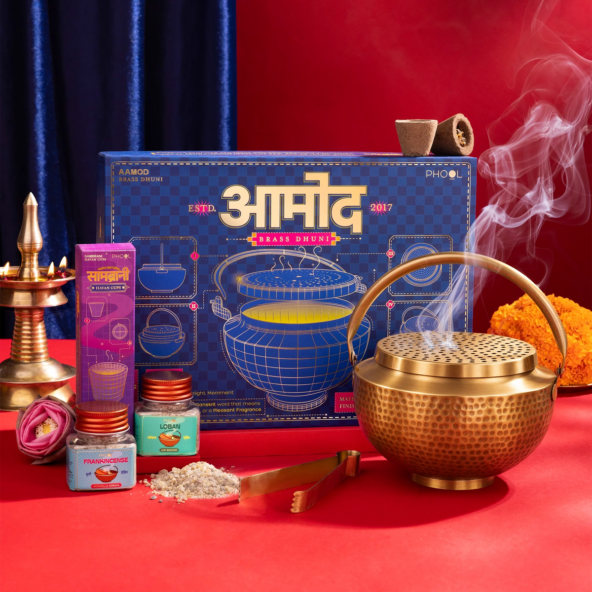 【Phool】Aamod Pure Brass Dhuna Fumer Gift Set｜アーモド 真鍮製ドゥーナ（樹脂香の香炉）ギフトセット