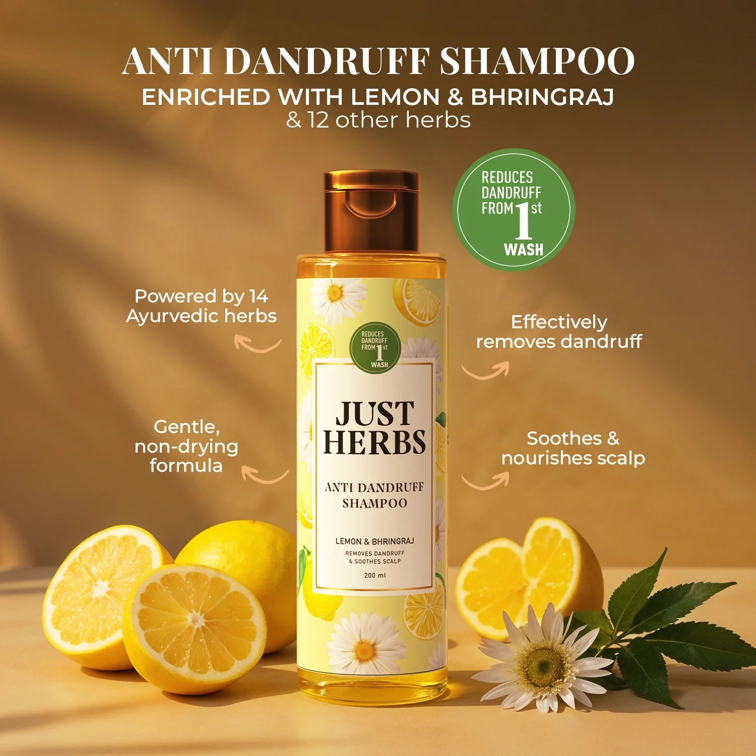 Anti Dandruff Shampoo | Lemon, Bhringraj & 12 Herbs 200ml
