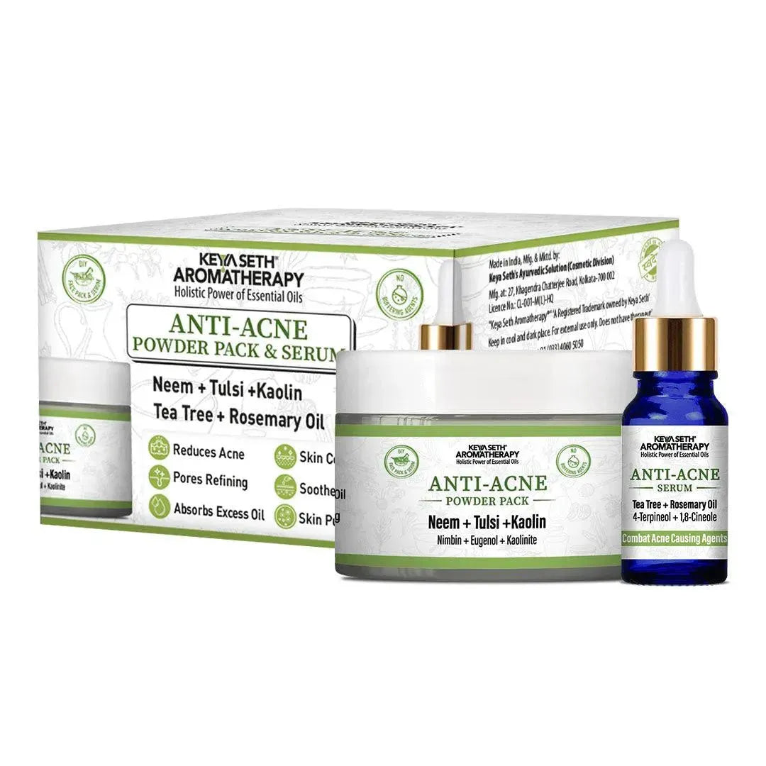 Anti Acne Powder Pack & Serum Facial Kit, Neem Tulsi Kaolin Tea Tree & Rosemary,Absords Excess Oil,Pore Refining,Soothes 100g