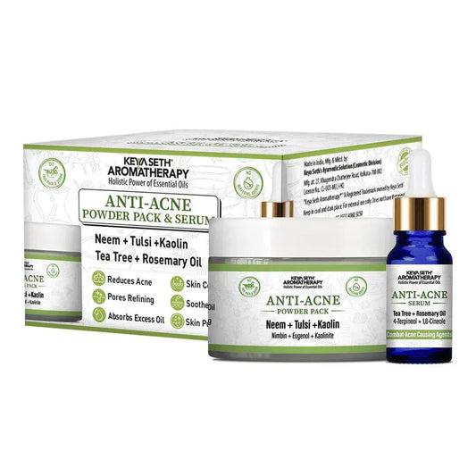 Anti Acne Powder Pack & Serum Facial Kit, Neem Tulsi Kaolin Tea Tree & Rosemary,Absords Excess Oil,Pore Refining,Soothes 100g