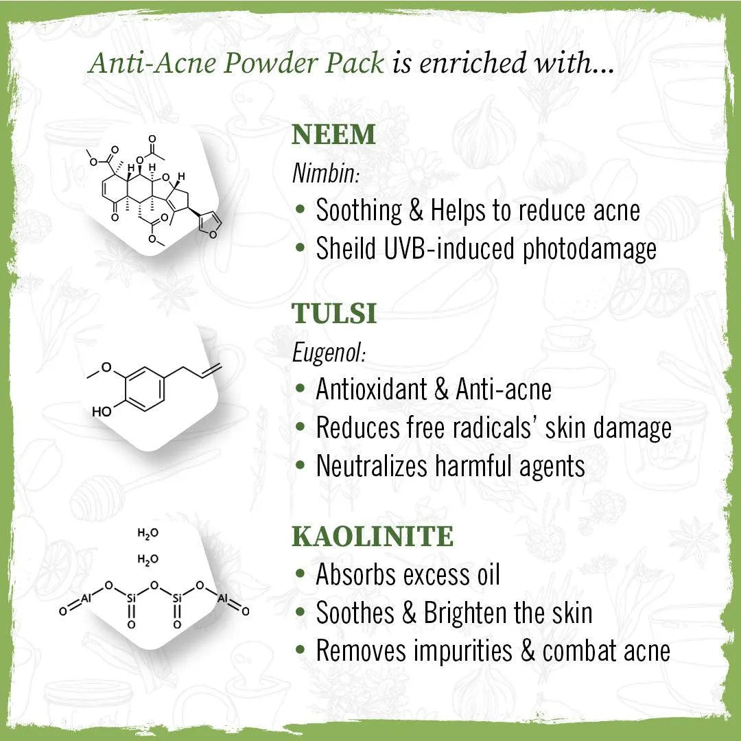 Anti Acne Powder Pack & Serum Facial Kit, Neem Tulsi Kaolin Tea Tree & Rosemary,Absords Excess Oil,Pore Refining,Soothes 100g