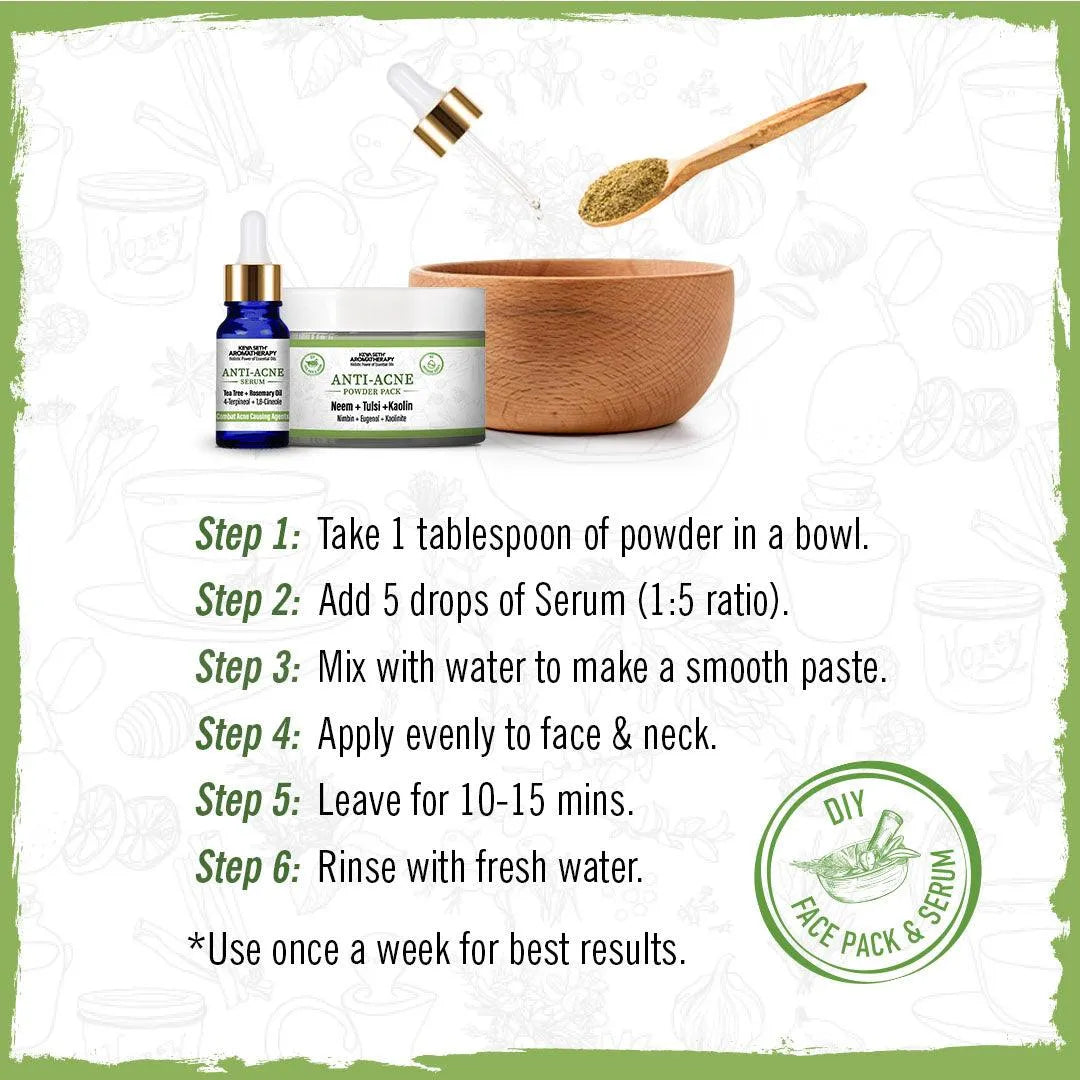 Anti Acne Powder Pack & Serum Facial Kit, Neem Tulsi Kaolin Tea Tree & Rosemary,Absords Excess Oil,Pore Refining,Soothes 100g