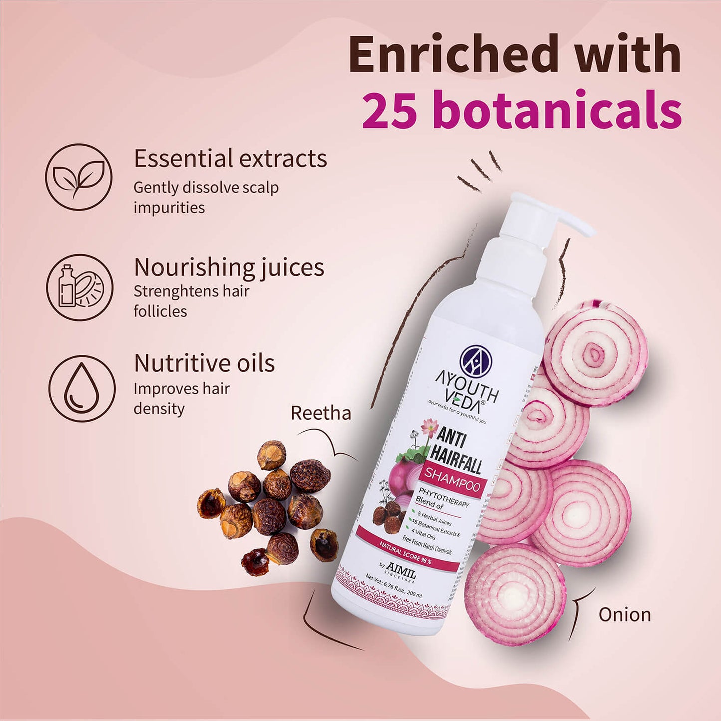 Anti-Hair Fall Shampoo with Onion and Coffee -(Net Qty- 200ml) 200ml