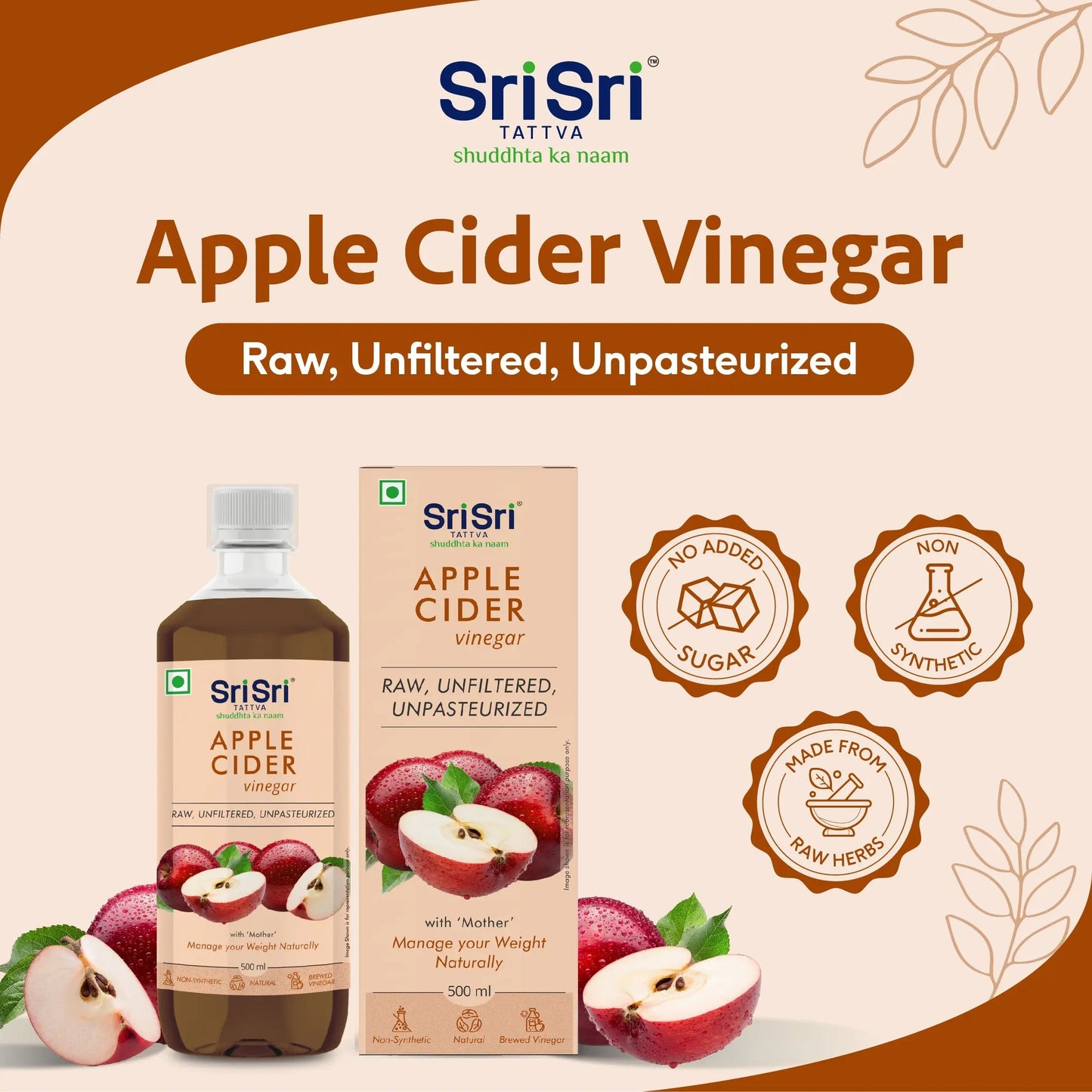 Apple Cider Vinegar - Raw, Unfiltered, Unpasteurized | Manage Your Weight Naturally | 500 ml 500ml
