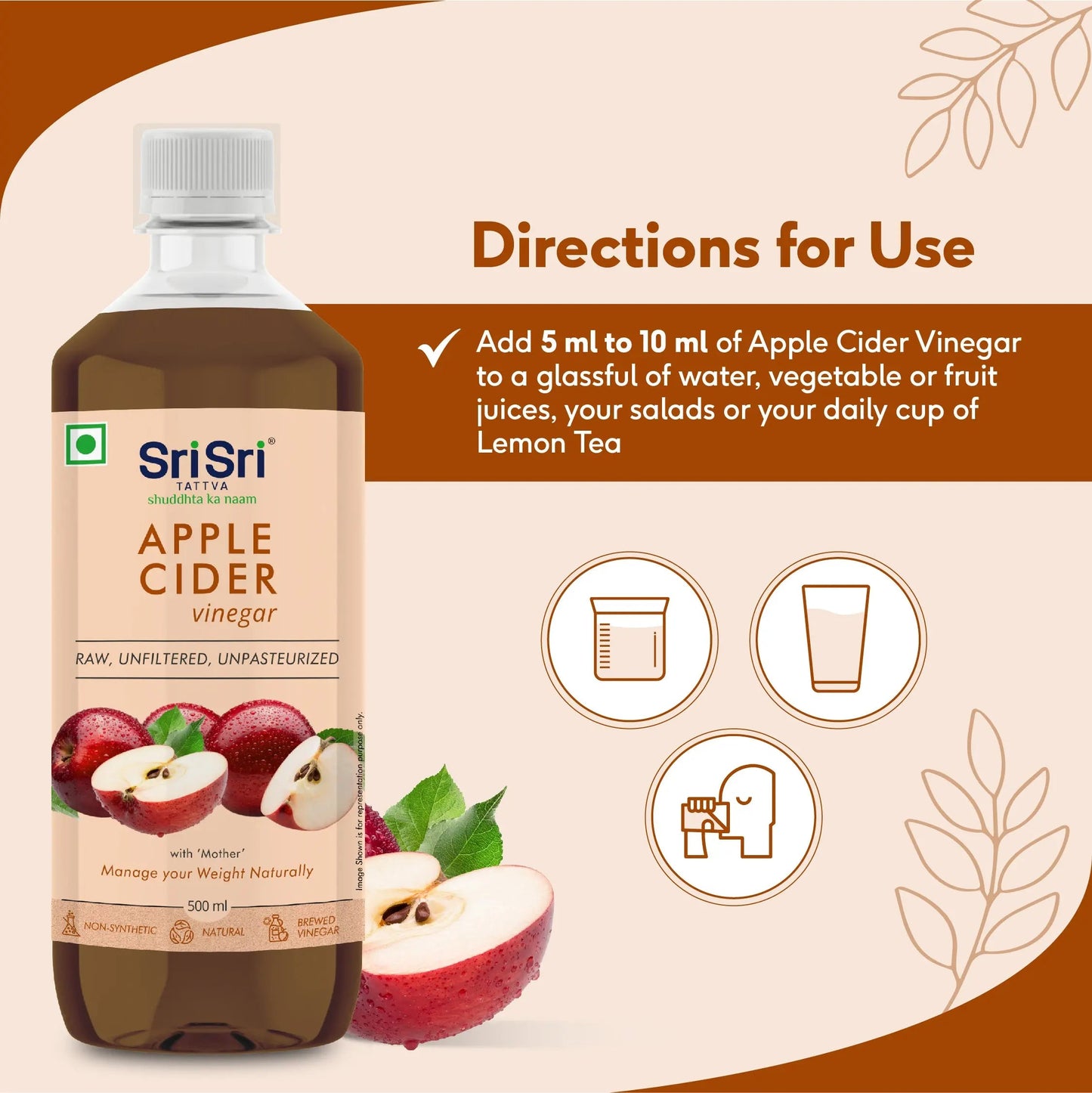 Apple Cider Vinegar - Raw, Unfiltered, Unpasteurized | Manage Your Weight Naturally | 500 ml 500ml