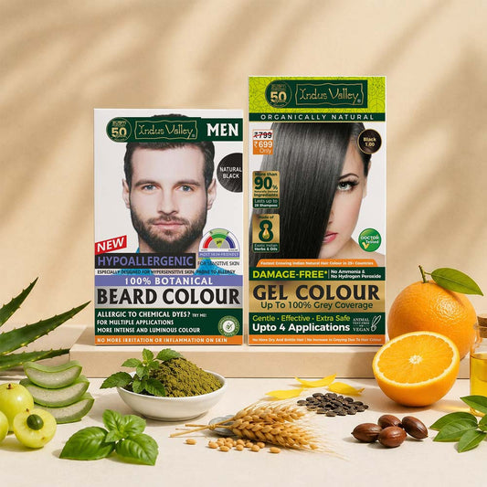 【Indus Valley】 100% Botanical Beard Color 115ml & Damage Free Gel Hair Color 220ml Combo｜ボタニカル ビアードカラー＆ダメージフリー ジェルヘアカラー コンボ｜ビアードカラー（100g＋15ml）＋ジェルヘアカラー220ml の2点セット｜Black（ブラック）