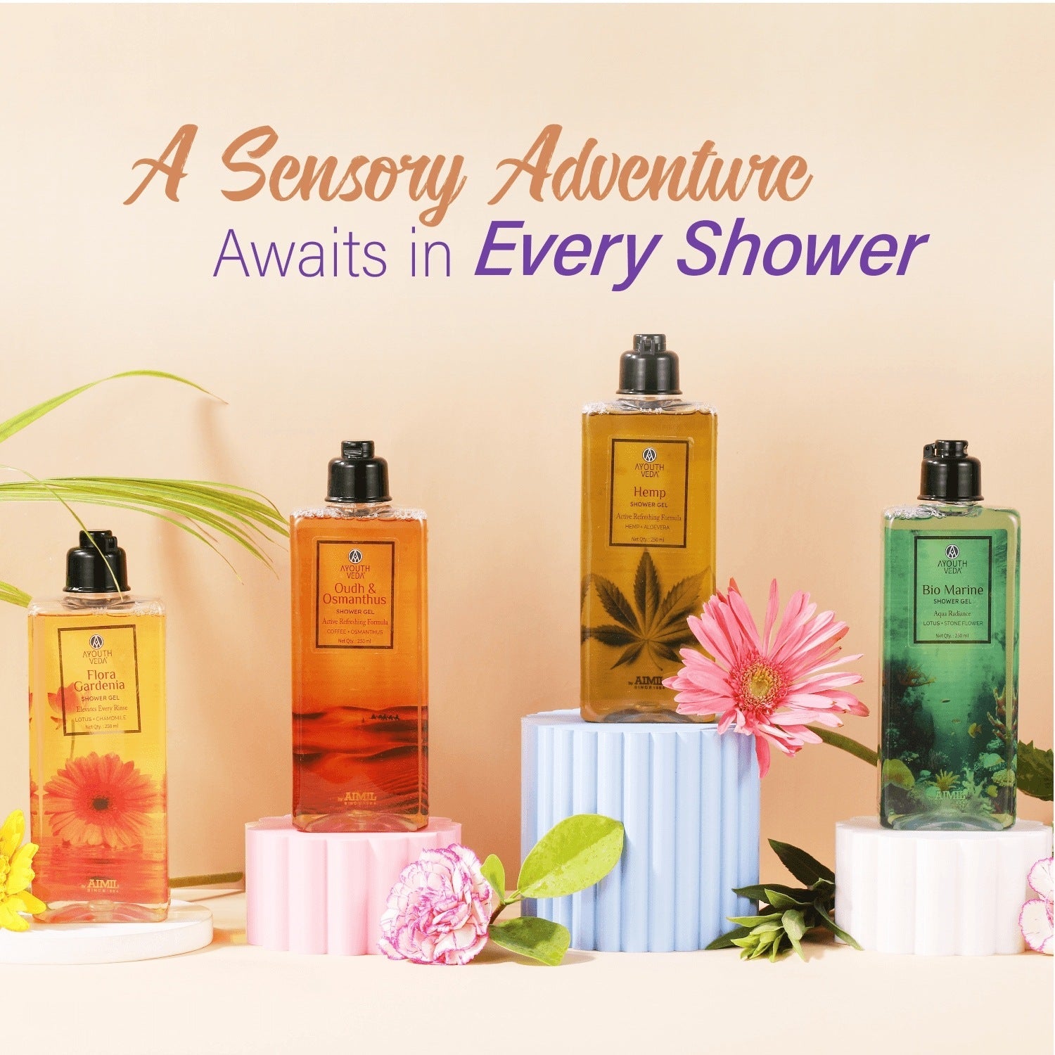 Flora Gardenia Shower Gel for Women & Men | With Chamomile, Lotus & Butea for Skin Rejuvenation & Relaxation | For All Skin Types | (250 ml) 250ml