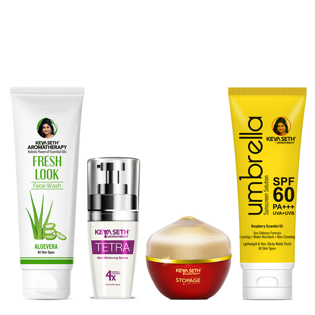 Daily Skincare for Age Defense: Aloe Vera Face Wash, Tetra Serum, Stopage Age Reversal Cream & Umbrella SPF 60 To Fight Wrinkles, Boost Elasticity, Hydrate & Protect For Youthful Skin 280ml