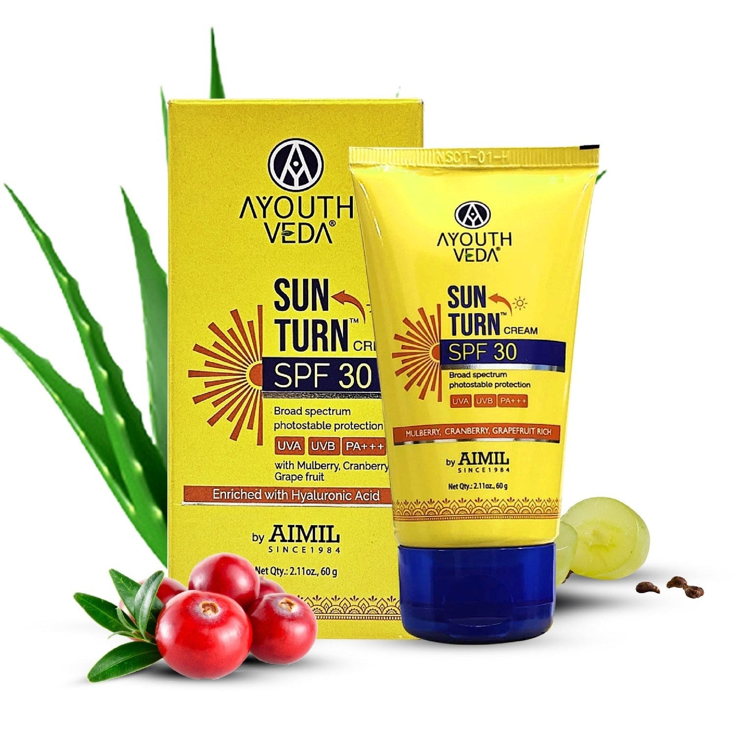 Sun Turn Cream SPF 30 with Hyaluronic Acid for Broad Spectrum Photostable Protection Net qty.- 60 g 60g