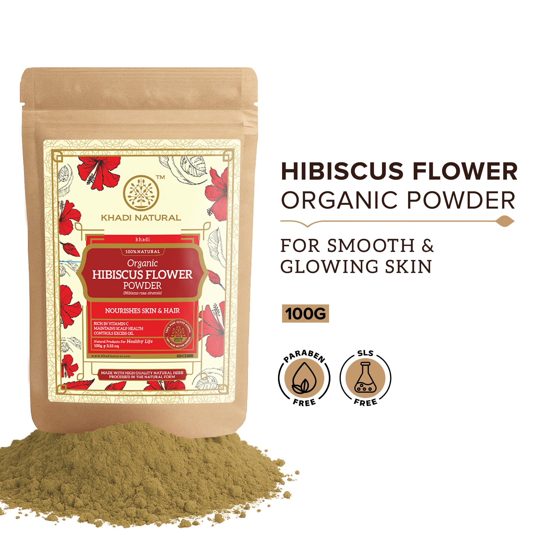 Organic Hibiscus Flower Powder For Hair - 100% Natural 100gm