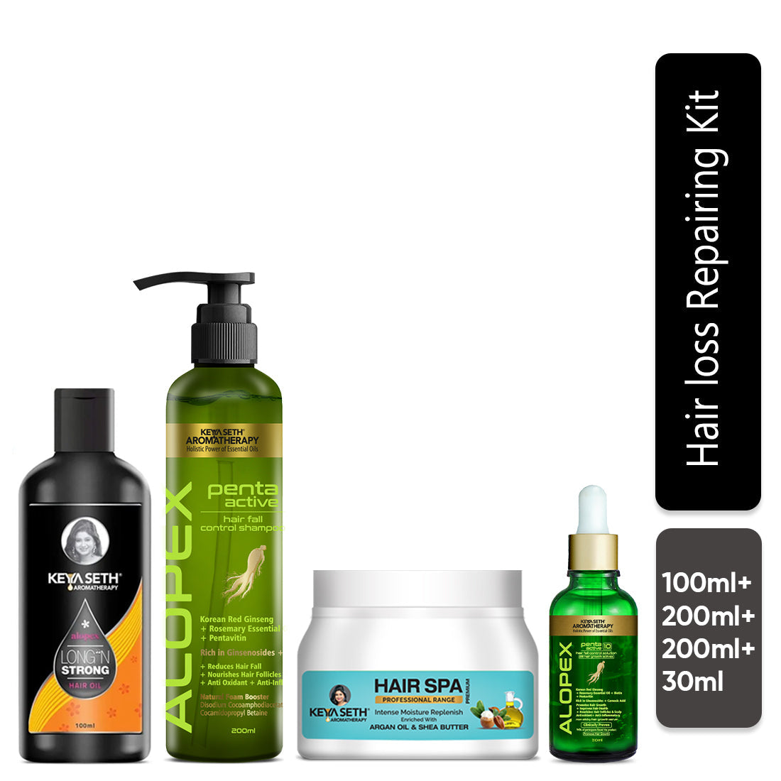 Hair Loss Repair Kit: Rosemary & Tea Tree Oil, Biotin & Pro-Vitamin B5 Shampoo, Jojoba & Lavender Hair Spa, and Korean Red Ginseng Serum for Hair Growth & Strength 530ml