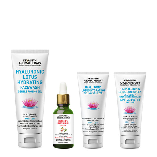 Daily Skincare Routine for Dehydrated, Aging Skin with Hyaluronic Facewash, Rosehip Bakuchiol Serum, Moisturizer & Sunscreen for Hydration, Firmness & Glow 230ml