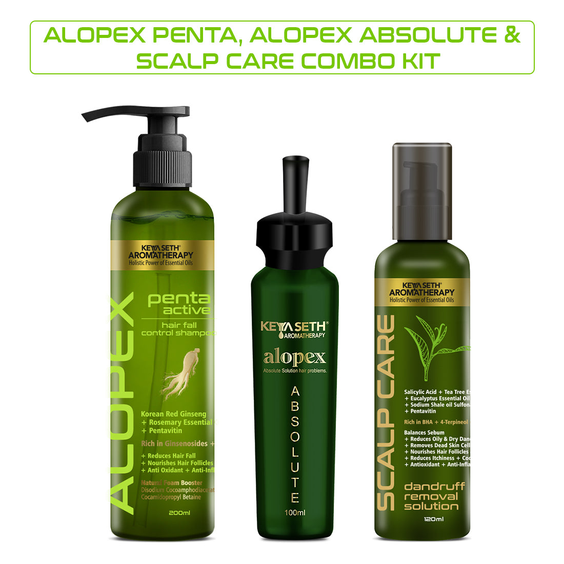 Complete Treatment Kit For Acute Hair Fall - Absolute Solution, Scalp Care, Alopex shampoo, Blocks hair fall & Fights Dandruff & Itchiness, New Hair Growth 430ml