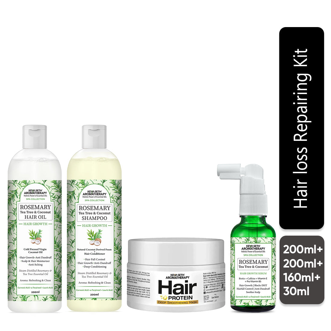Hair Loss Repair Kit: Rosemary Tea Tree Coconut Oil, Biotin Shampoo, Keratin Mask & Growth Serum for Stronger, Thicker & Healthier Hair 590ml
