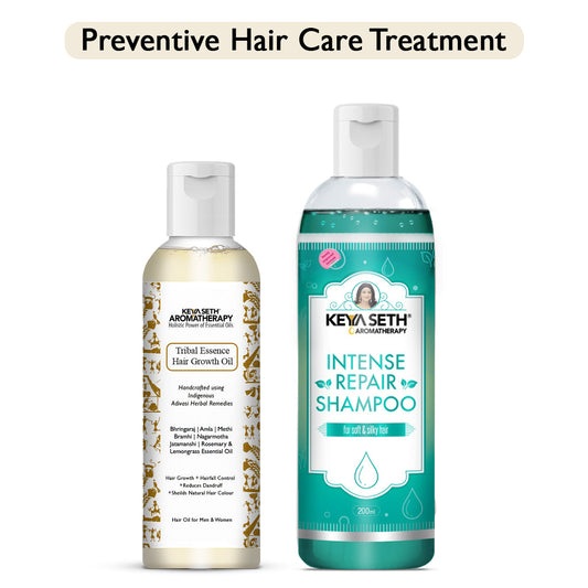 Preventive Hair Care Treatment Kit- Tribal Essence Hair Oil & Intense Repair Shampoo, Reduces Dandruff, Nourishes & Strengthens Hair 300ml