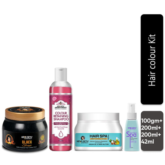 Hair Color Kit: Black Shine Hair Color Pack, Color Retaining Shampoo, Jojoba & Lavender Hair Spa & Aromatic Serum for Long-Lasting, Vibrant & Nourished Hair 542ml