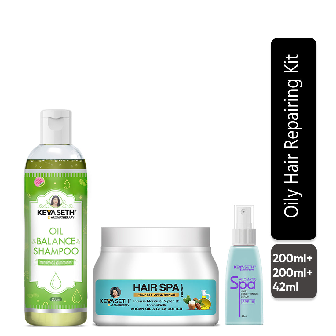 Oily Hair Repair Kit: Lemon & Lavender Shampoo, Jojoba & Rosemary Hair Spa & Aromatic Serum for Balanced, Voluminous & Frizz-Free Hair 442ml