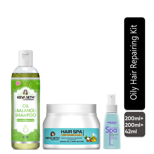 Oily Hair Repair Kit: Lemon & Lavender Shampoo, Jojoba & Rosemary Hair Spa & Aromatic Serum for Balanced, Voluminous & Frizz-Free Hair 442ml