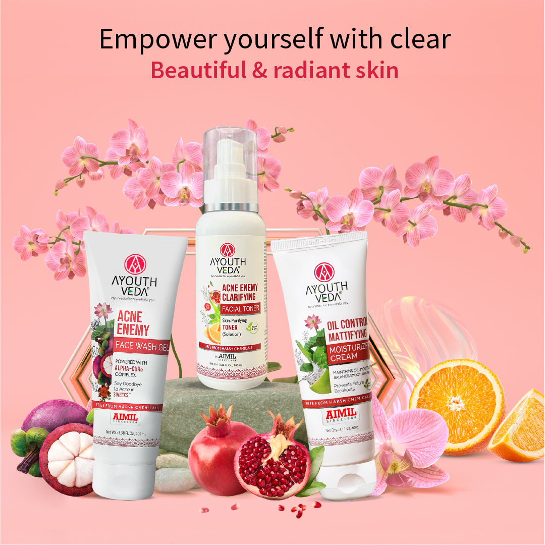 Anti-Acne CTM Regime | Acne Enemy Face Wash 100 ml + Acne Enemy Clarifying Toner 100 ml + Oil Control Matiffying Moisturizer 60 g | 3-Step Clear Skin Routine for Oily & Acne-Prone Skin 100ml
