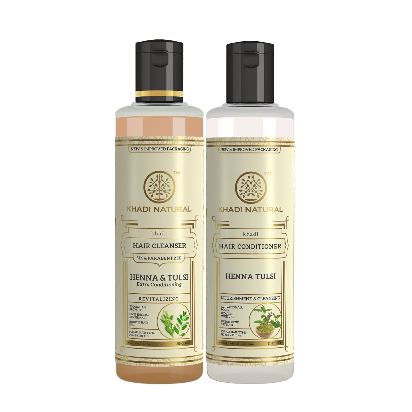 Henna Tulsi Extra Conditioning Hair Cleanser (SLS & Paraben Free) & Henna Tulsi Hair Conditioner Combo Pack of 2 210ml Each