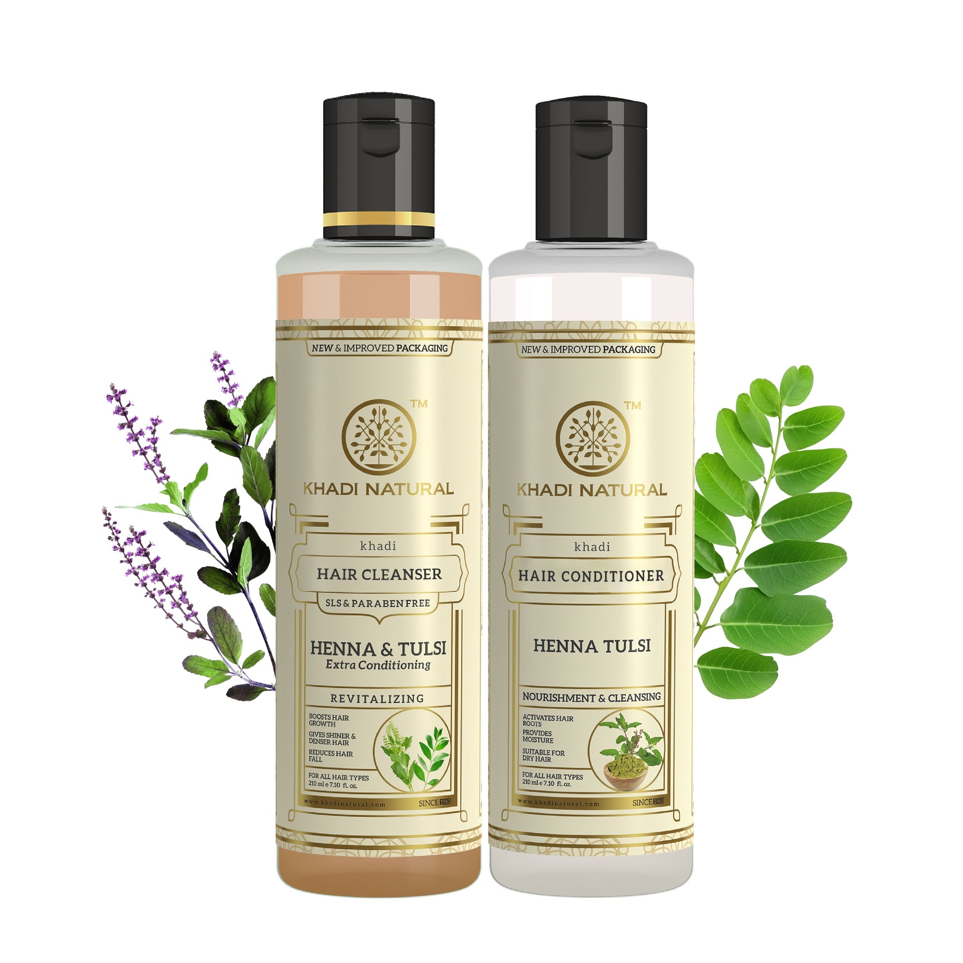 Henna Tulsi Extra Conditioning Hair Cleanser (SLS & Paraben Free) & Henna Tulsi Hair Conditioner Combo Pack of 2 210ml Each